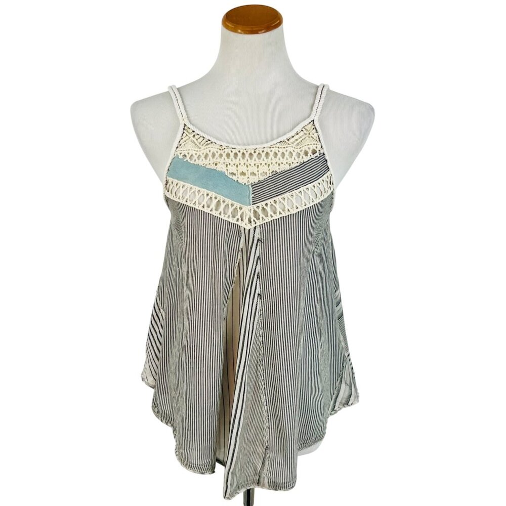 NWT Free People Striped Crochet Trim Sleeveless Top | Coastal Grandma Boho Indie - Picture 2 of 16